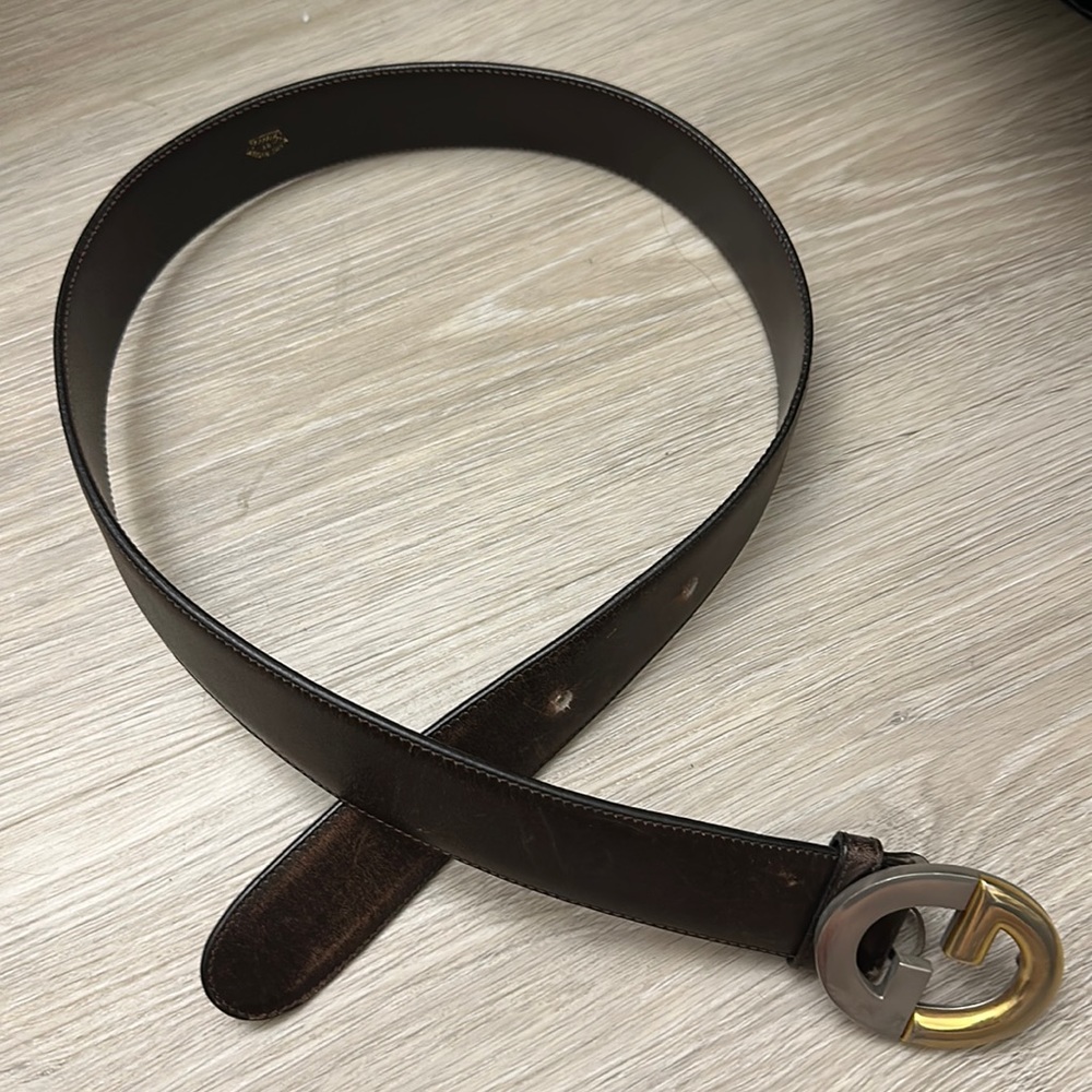 AUTHENTIC VINTAGE GUCCI DOUBLE GOLD GG LOGO BUCKLE REVERSIBLE BELT SZ 30